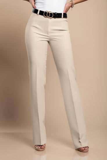 Elegáns nadrág hosszú, egyenes szárakkal, bézs
